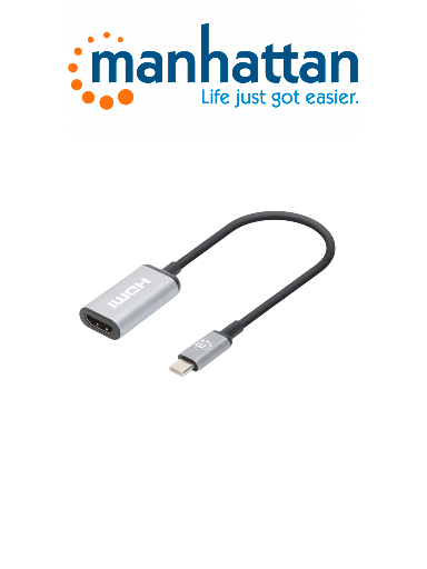 [MAN3280048] MANHATTAN 153928 - Estación Docking USB-C 7 en 1 / USB 3.2 Gen 1 Tipo-C Macho a HDMI (4K@30Hz), dos USB-A (5 Gbps), Gigabit RJ45 y USB-C PD (87 W) Hembra, Lector tarjetas SD/microSD, Aluminio, Plata/Negro / COMPATIBLE con MAC y PC