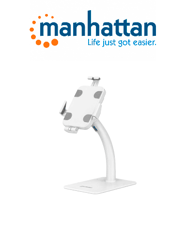 [MAN0430015] MANHATTAN 406352 - Soporte antirrobo para Tablet y iPad / Soporte universal para tabletas de 7,9" a 11", para escritorio, con rotación de 360°, inclinación de +20° a -110°, blanco