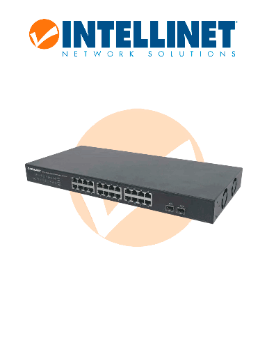 [ITL3700002] INTELLINET 561044 - Switch de 24 Puertos Gigabit Ethernet con 2 puertos SFP / 10/100/1000 Mbps RJ45 + 2 puertos SFP, IEEE 802.3az (Energy Efficient Ethernet), para montaje en rack de 19", chasis metálico