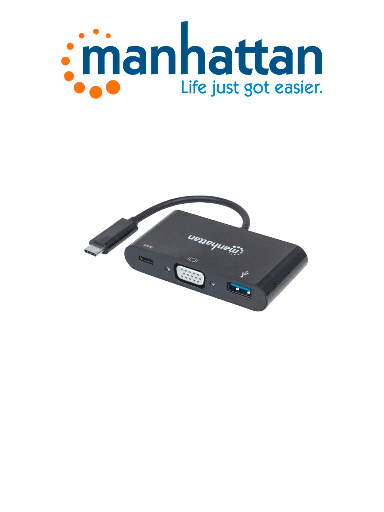 [MAN3280054] MANHATTAN 152044 - Docking Station USB Tipo-C y VGA SuperSpeed, USB 3.1 Tipo-C Macho a VGA, USB Tipo-A y USB Tipo-C Hembras, Convertidor multipuertos, Negro