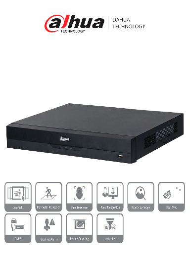 [DHT0200017] DAHUA NVR5216-8P-EI NVR IP WizSense de 16 canales 1U/ 8PoE/ 2HDD/ H.265+/H.265/ 384 Mbps/Reconocimiento y Detección Facial /Protección perimetral/ SMD Plus/ 2 Bahías para Disco Duro/ IA por cámara ANPR, Heat map,conteo de personas y metadatos
