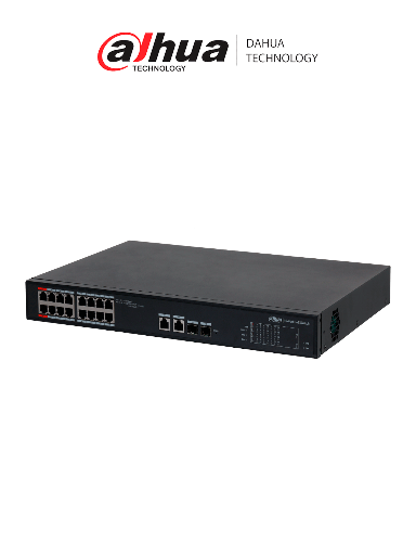 [DHT3720025] DAHUA DH-S4101-16ET2GF-240-C  Switch PoE Administrable en la nube de 18 Puertos Ethernet/ 16 Puertos PoE/ 240 Watts Totales/ 2 Puertos SFP/2 Puertos Uplink/ PoE Watchdog/ Switching 7.2 Gbps/ Plataforma Dolynlk care 