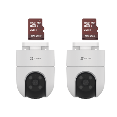 [223150] Kit de Camaras WiFi, Incluye 2 Piezas CS-H8C y 2 Piezas HS-TF-E1/32G / Audio de Dos Vías / Detección de Movimiento /  Luz Estroboscópica / Sirena  /  Uso en Exterior con Protección