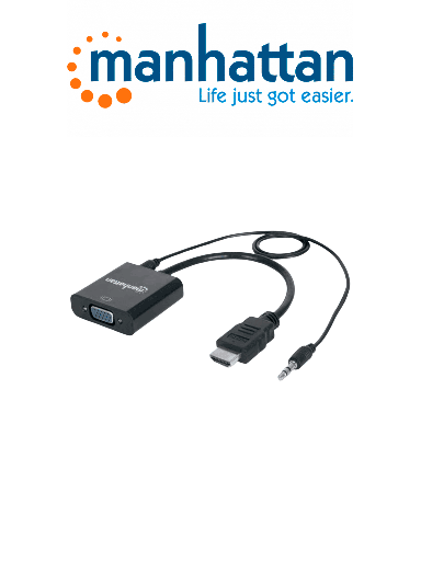 [MAN0580002] MANHATTAN 151559 - Convertidor HDMI a VGA / HDMI macho a VGA hembra / Con audio / Color negro 