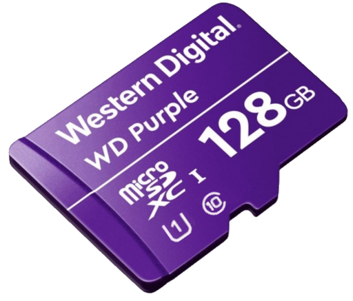 [WDC1510002] WESTERN WDD128G1P0C- Memoria de 128GB Micro SDXC/ Linea Purple/ Clase 10 U1/ Lectura 50MB/ Escritura 40MB/ Especializada para Videovigilancia #VIVA