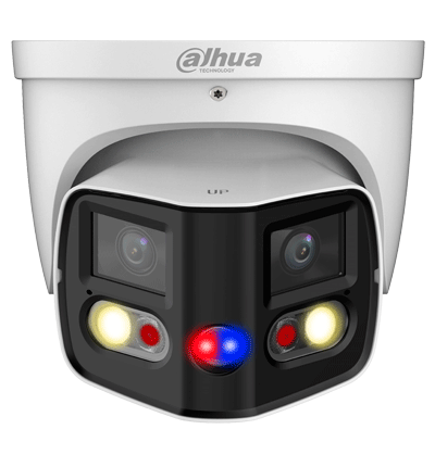 [DHT0070009] DAHUA IPC-PDW3849-A180-AS-PV Cámara IP WizSense Eyeball fija TiOC Dual de 2x4MP/ Ángulo de Visión 180°/IR es de 25 m/ LED 20 m/ Ranura para Micro SD/  Micrófono y Altavoz integrado/ IP67/ Disuasión Activa/ SMD 4.0./ EPTZ/ E&S de Alarma y Audio
