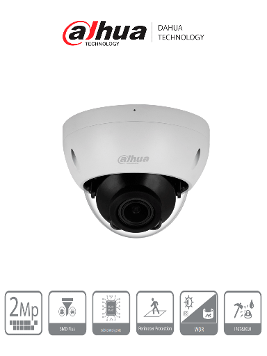 [DHT0040115] DAHUA DH-IPC-HDBW2241R-ZS Cámara Domo IP de 2 MP/ Lente Mot 2.7 mm–13.5 mm/ H.265+/ IR de 40 Mts/ WDR Real/ Prtección Perimetral/ Videoanaliticos/ SMD Plus/ Ranura para MicroSD/ E&S de Alarma y Audio/ IP67/ IK10/ PoE/  #LoNuevo