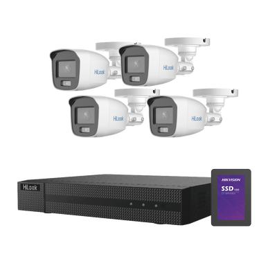 [220056] Kit TurboHD 1080p + SSD 512 GB / DVR 4 Canales / 4 Cámaras Bala ColorVu con Micrófono Integrado / Fuente de Poder / Accesorios de Instalación