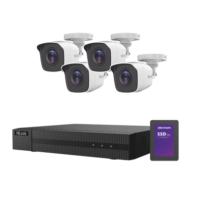 [219988] KIT TurboHD 1080p + SSD de 512 GB / DVR 4 canales / 4 Cámaras Bala de Metal / Fuente de Poder / Accesorios de Instalación