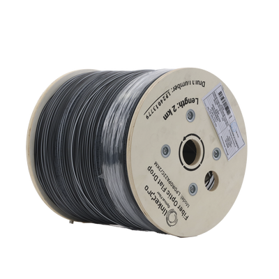 [225296] Carrete de 2 km de Fibra Óptica Drop, Interior/Exterior G.657A2 Monomodo de 2 hilos (bifibra), Dieléctrica, Forro Negro