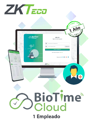 [ZKT0820127] ZKTECO BIOTIMECLOUDEMP - Licencia de asistencia en la nube para la administración de un empleado /  renta de 1 año 