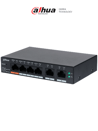 [DHT3720028] DAHUA CS4006-4ET-60 - Switch PoE de 6 Puertos Administrable/ 4 Puertos PoE 10/100/ 2 Puertos Uplink 10/100/1000/  60 Watts Totales/ Administrable en la Nube por DoLynk Care/ PoE Hasta 250 Metros/ Carcasa Metalica/ Switching 4.8 Gbps/ #LoNuevo