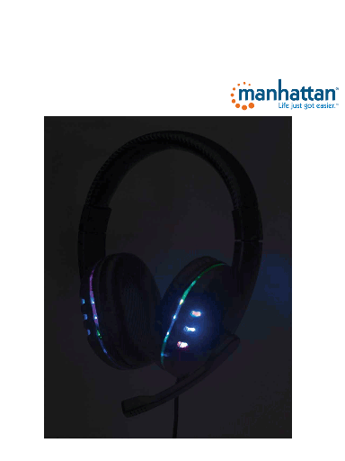 [MAN1760013] MANHATTAN 176088 - Audífonos USB para videojuegos, con luces LED Para PC, PS3 y PS4, micrófono retráctil integrado, función de control de audio, cable USB de 1,8 m integrado, color negro y azul