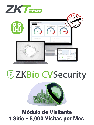 [ZKT0740050] ZKTECO ZKBIOCVVISP15K - Licencia para gestión de Visitas en BioCVSecurity / 5000 Visitas por Mes / 1 Sitio de Registro / Vitalicia