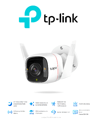 [TPL0150006] TP-LINK TAPO C320WS - Cámara IP WiFi tipo Bullet de 4 Mp para Exterior con resolución de 2K, visión nocturna, notificaciones push, ranura para Micro SD, y compatible con Google Assistant y Alexa.