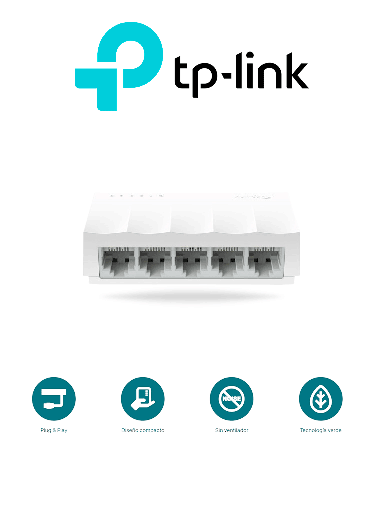 [TPL3700001] TP-LINK LS1005 - Switch Litewave no administrable de escritorio con 5 puertos fast ethernet RJ45 10/100Mbps. Diseño compacto y plug & play.