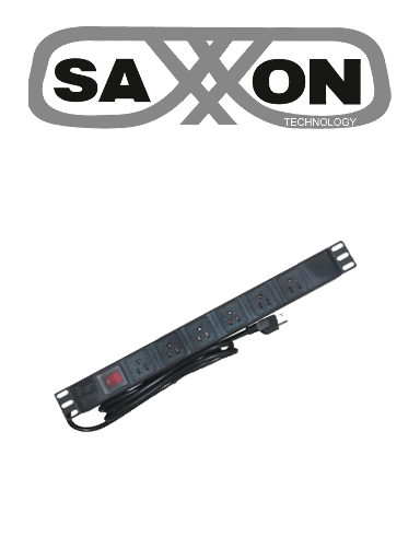 [SXN2330001] SAXXON SXPDU6UPL- Barra PDU con 6 Contactos Individuales , Rack 19" 1UR , 15 Amp , 120V , Protección contra rayos , Carcasa de Plástico