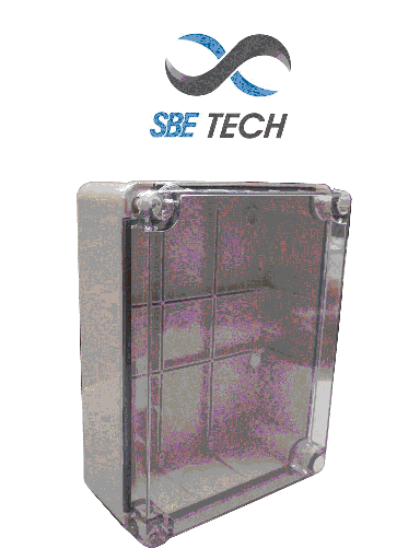 [SBT1580044] SBETECH SBETR24019090 - Gabinete plástico para exteriores, cubierta transparente, 24x19x9 cm, termoplástico auto extinguible, IP67, alta resistencia al impacto, color gris