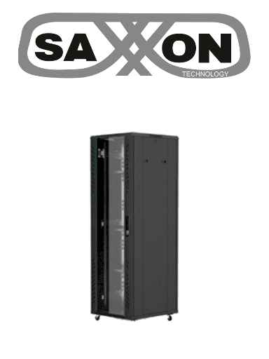 [SXN0420009] SAXXON SXR22U6622S - Gabinete de Piso color Negro / 22UR / Puerta de Vidrio Templado / Alto 109 cm / Ancho 60 cm / Profundidad 60 cm / Incluye Base con 2 Ventiladores 220V