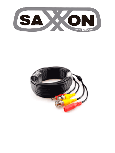 [SXN2680002] SAXXON SXWB20 - Cable Coaxial Armado / Siamés / Conector BNC RG59 + Conector de Energía / 20 Metros / Para Cámaras 4K  / 100% Cobre / Uso interior