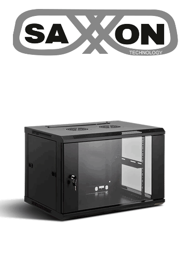 [SXN0420005] SAXXON SXR6U6406S - Gabinete de Pared Negro / 6UR / Puerta de Vidrio Templado / Alto 37 cm / Ancho 60 cm / Profundidad 45 cm