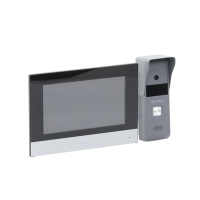 [225886] Kit de Videoportero Analógico de Metal / IP a 4 Hilos con Función de Llamada a App Hik-Connect / Monitor se Conecta a Internet por Cable o WiFi y por 4 Hilos al Frente de Calle  IP65 / Expandible a Mas Equipos 