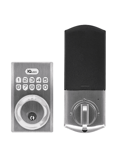 [QLS2450002] QOLSYS IQDLK-PGK-SN Cerradura con botón pulsador - Cerradura Inteligente PowerG, color Níquel Satinado ( Satin Nickel )