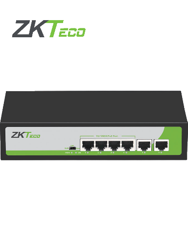 [ZKT3720001] ZKTECO PE04255C -Switch de 4 Puertos Fast Ethernet PoE AF - AT /  2 Puertos RJ45 10/100 / Soporta hasta 250 mts sobre UTP CAT 6 / Protección Contra Descargas  / NO Administrable