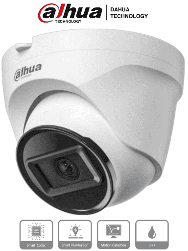 [DHT0040122] DAHUA IPC-T1E20 - Camara IP Domo de 2 Megapixeles/ Lente de 2.8 mm/ 99 Grados de Apertura/ 30 Metros de IR/ IP67/ PoE/ DWDR, 3D NR, HLC, BLC/ H.265+/ #LoNuevo