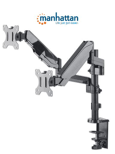[MAN0530020] MANHATTAN 461597 Soporte universal para dos monitores, con pistón a gas Dos brazos articulados con pistón a gas, que soporta una televisión de 17" a 32" o un monitor de hasta 8 kg (17.64 lbs.)