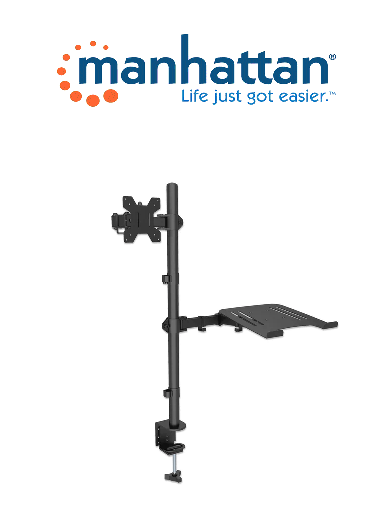 [MAN0530027] MANHATTAN 462136 - Soporte para escritorio combinado con brazo para monitor y soporte para laptop / Para monitores de 13" a 27" y 8Kg / Para laptop de 10" a 17" y 8Kg / ajustes de altura, inclinación, giro y rotación de movimiento completo / Color negro