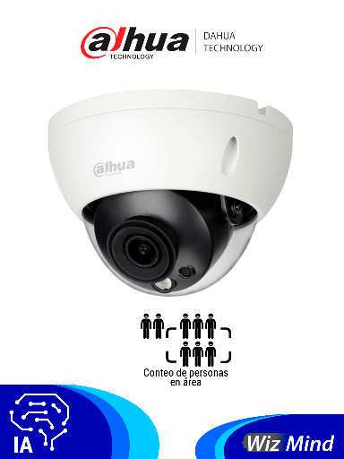 [DHT0040013] DAHUA IPC-HDBW5241RN-S-0280B - Cámara IP Domo Antivandálica Resolución de 2 MP/ Lente 2.8 mm/ ∢ 106°/ IR 50 mts/ IA WizMind/ Detección Facial/ Protección Perimetral/ Conteo de Personas/ Starlight/ PoE/ WDR/ H.265/ IP67/ IK10/