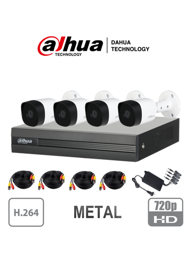 [DAD1340035] DAHUA COOPER XVR1A044B2A11 - Kit de 4 Canales 1 Megapixel/ 4 Camaras B2A11 720p Metalicas/ DVR de 4 Canales H.264 1080p Lite/ 1 Ch IP Adicional/ IR 20 mts/ IP67/ Accesorios/ #KitsDahua