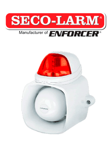 [SEC1190008] Seco-Larm SH816SSQR- Sirena autónoma de 9~15 V CC de 120 dB  . Altavoz de 25W con entrada de audio para emisión de mensajes, salida antisabotaje integrada, IP65. lente roja.