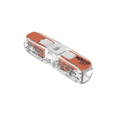 [226667] Conect. p. instal. en línea con palancas; para cualquier tipo de conductor; máx. 4mm²; 2 conductores; Carcasa transparente; Color tapa blanco; Temperatura ambiente máxima 85°C (T85); 4,00 mm²; transparente