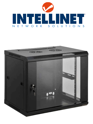 [ITL0420003] INTELLINET  711753 - Gabinete mural de 19" / 6UR / Ensamblado / Color Negro /Carga máxima de 60 KG  / Para montaje en rack de 19" / Puerta de cristal templado / Apertura de puerta 180° (Sobre Pedido)