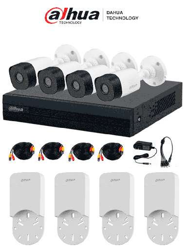 [DHT0250026] DAHUA KITXVR1B04-I+4C+4S - Kit DVR Cooper-I de 4 Canales con IA, H.265+, incluye 4 cámaras 2MP B1A21N 1080p. Admite 4 canales + 1 IP (hasta 5 IP en total). Con SMD Plus para detección de humanos y vehículos. Incluye accesorios y 4 cajas de conexión