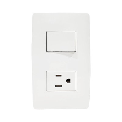 [232068] Placa con Interruptor Escalera y 1 Toma  Corriente /  127 V~60 Hz 10/15 A.