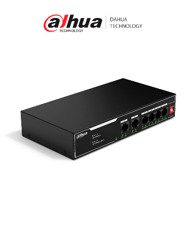 [DHT3720050] DAHUA  DH-SF1006LP - Switch PoE de 6 Puertos Fast Ethernet/ 4 Puertos PoE 10/100/ 36 Watts Totales/ 2 Puertos Uplink RJ45 10/100/ PoE Watchdog/ Soporta hasta 250mts sobre UTP CAT 6/ Protección Contra Descargas/ #LoNuevo