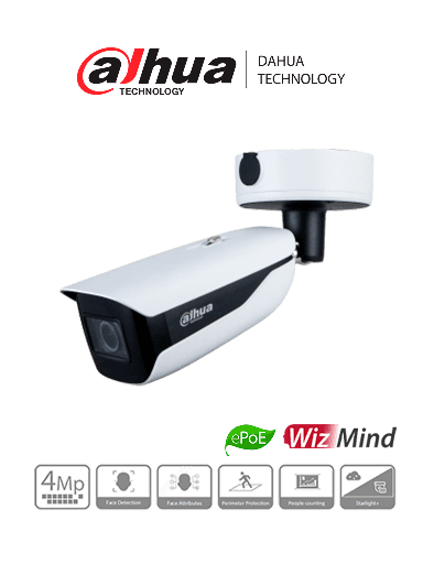 [DHT0030075] DAHUA IPC-HFW5442HN-ZHE - Cámara IP Bullet Resolución de 4 MP/ Lente Mot. 2.7 a 12mm/ ∢ 107°-44°/ IR 60 mts/ IA WizMind/ Detección Facial/ Protección Perimetral/ Conteo de Personas/ Starlight/ ePoE/ WDR 140dB/ H.265+/ IP67/ IK10/ E&S Alarma/ E&S Audio/ 