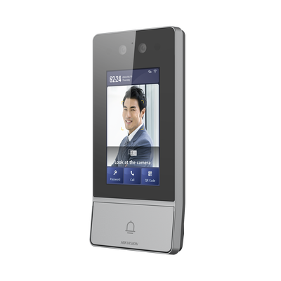 [223414] Videoportero IP 2 Megapixel / Llamada y Apertura Remota desde App Hik-Connect / Reconocimiento Facial / Panel touch 4.3"/ Exterior IP65 + Antivandalico IK08 / Botón mecanico de llamada / PoE / 1 Departamento / Apertura con Tarjeta, Codigo PIN 