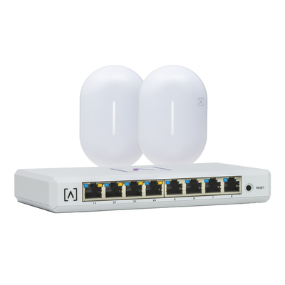[233653] Kit de lanzamiento Alta Labs: Incluye (1) Switch PoE S8-POE y (2) Puntos de Acceso WiFi 6 AP6 Bloqueo de Contenido y Administración en la Nube/App Gratuita