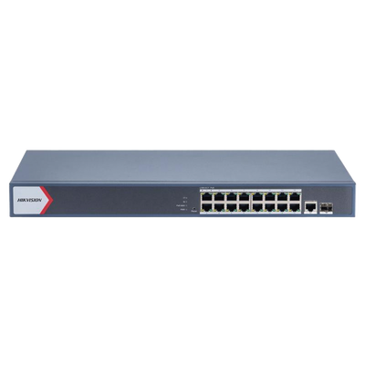 [229026] Switch Gigabit PoE+ / Administrable / 16 Puertos 1000 Mbps PoE+ / 1 Puerto 1000 Mbps de Uplink / 1 Puerto SFP /  Configuración Remota desde Hik-PartnerPro / Modo Extendido hasta 300 Metros / 130 Watts