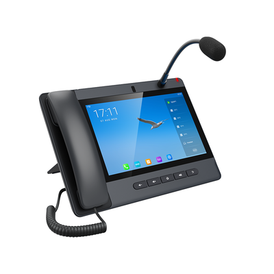 [228256] Teléfono IP Android 9.0 Empresarial para voceo 20 líneas SIP, pantalla táctil, Wi-Fi y Bluetooth, PoE, Voceo/ Musica por Multicast, puertos Gigabit, soporta recepción de video.