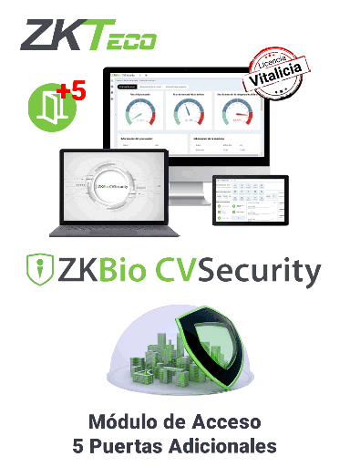 [ZKT0740049] ZKTECO ZKBIOCVACADDONP5 - Modulo Vitalicio de Control de Acceso para Agregar 5 Puertas adicionales en BioCVSecurity / Arriba de 25 Puertas