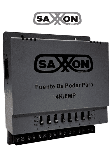 [SXN2280006] SAXXON ENERGIA PSU1208A-4K - Fuente de poder Regulable Metálica/ Conexión de Hasta 8 Canales/ Voltaje de Ajuste 12V 13V o 15V cc/ Salida de Hasta 5 Amp en los 4 Canales/ Instalación en Pared