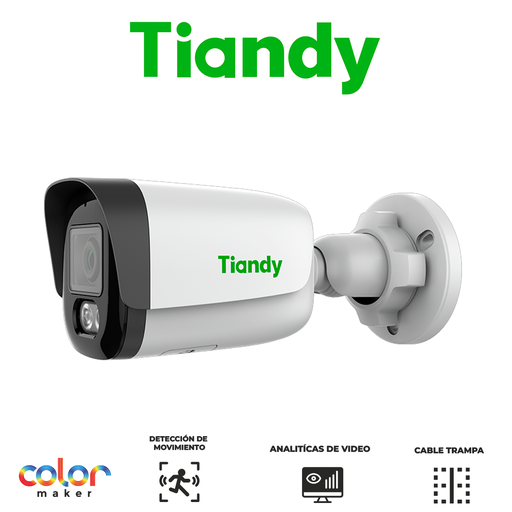 [TC-C34WS] TIANDY 4MP LITE COLORMAKER Cámara bala lente fijo - 2.8mm - IR 50m - Metal y Policarbonato - Micrófono - PoE - Soporta microSD - IP67