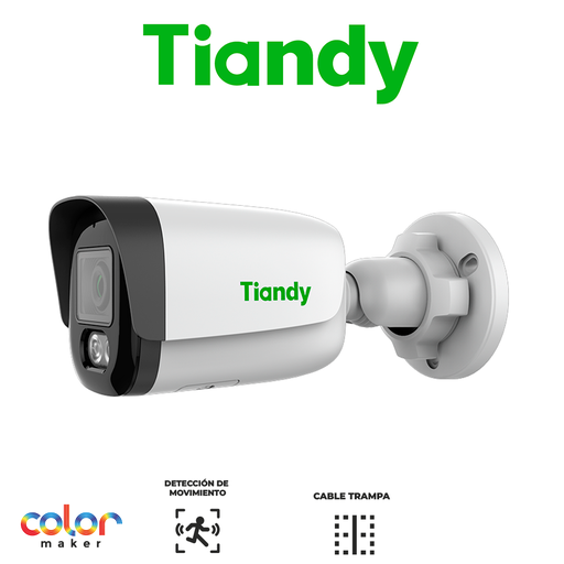 [TC-C34WP] TIANDY 4MP LITE COLORMAKER MAX Cámara bala lente fijo - 2.8mm - DORI 56m - Metal y Policarbonato - Micrófono - PoE - Soporta microSD - IP67