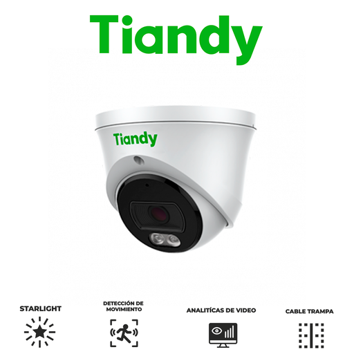[TC-C35XS] TIANDY 5MP LITE STARLIGHT Cámara Torre lente fijo - 2.8mm - IR 50m - Metal y Policarbonato - Micrófono - PoE - Soporta microSD - IP66