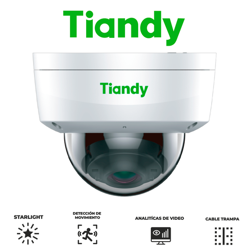 [TC-C35KS] TIANDY TC-C35KS Spec I3/E/Y/S/2.8mm/V5.0 - 5MP LITE STARLIGHT Cámara Domo lente fijo - 2.8mm - IR 30m - Metal y Policarbonato - Micrófono - PoE - Soporta microSD - IP66